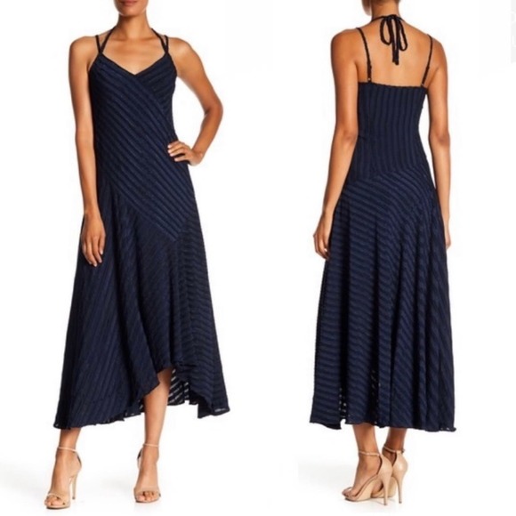 Maggy London Dresses & Skirts - Maggy London Womens 14 Tonal Textured Stripe Maxi Halter Dress Navy Balletcore